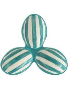 Plat à apéro 3 bols en Céramique Bleu aqua Blanc Motif lignes Granada - 1 2