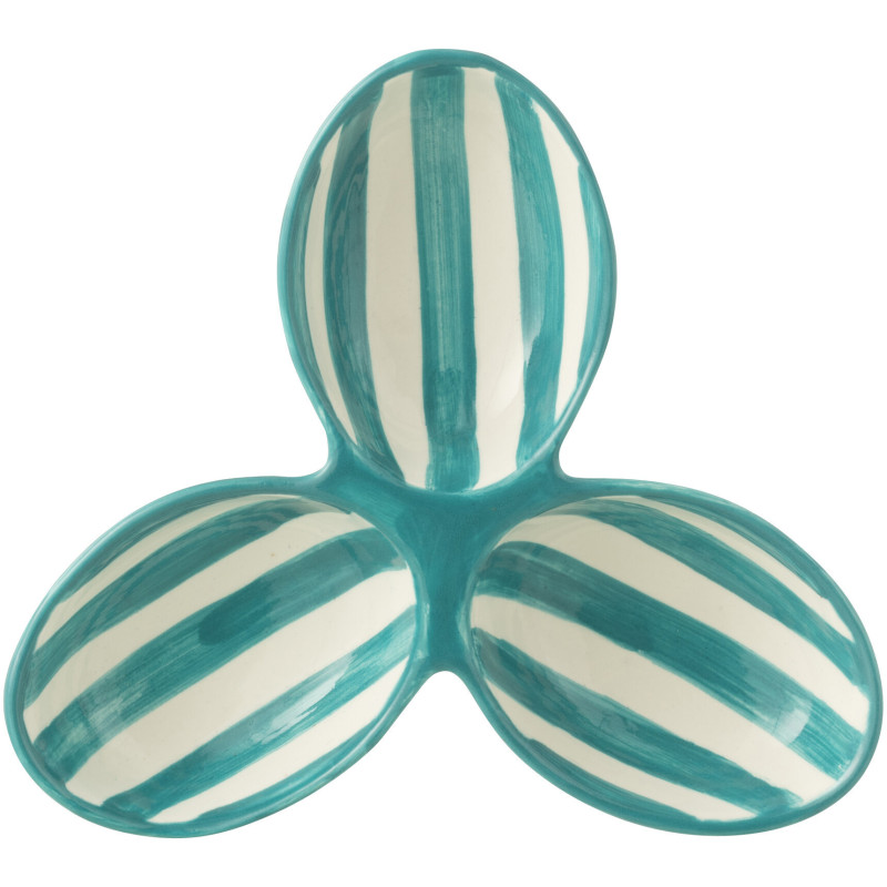 Plat à apéro 3 bols en Céramique Bleu aqua Blanc Motif lignes Granada - 2