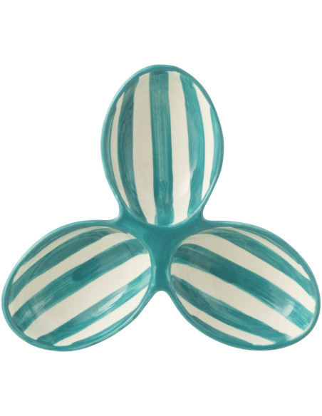 Plat à apéro 3 bols en Céramique Bleu aqua Blanc Motif lignes Granada - 2