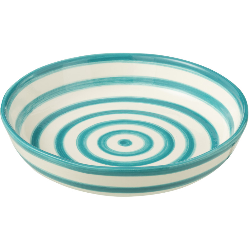 Plat original rond 25 cm en Céramique Bleu aqua Blanc Motif lignes Granada - 1