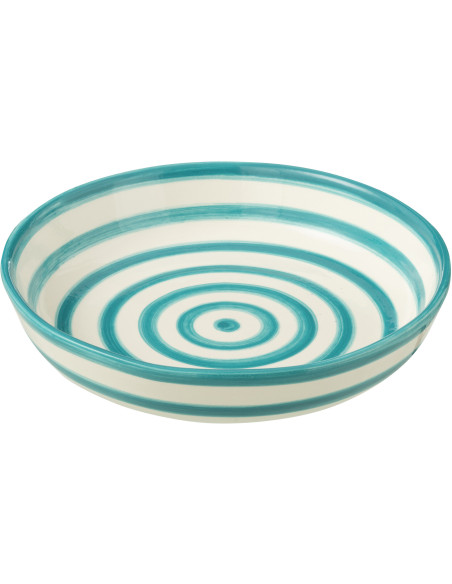 Plat original rond 25 cm en Céramique Bleu aqua Blanc Motif lignes Granada - 1