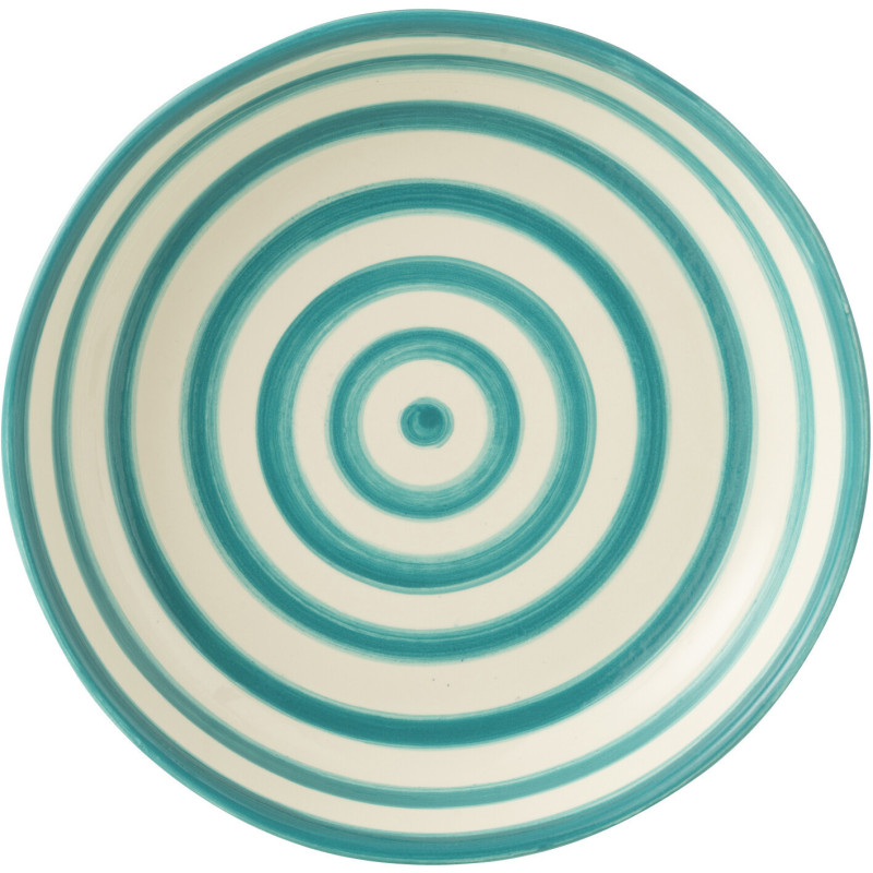 Plat original rond 25 cm en Céramique Bleu aqua Blanc Motif lignes Granada - 2
