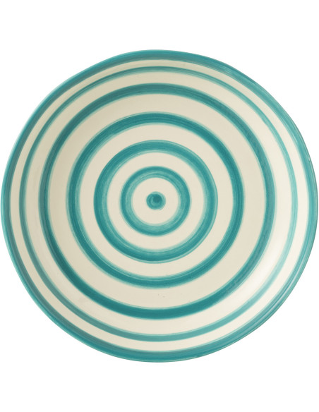 Plat original rond 25 cm en Céramique Bleu aqua Blanc Motif lignes Granada - 2