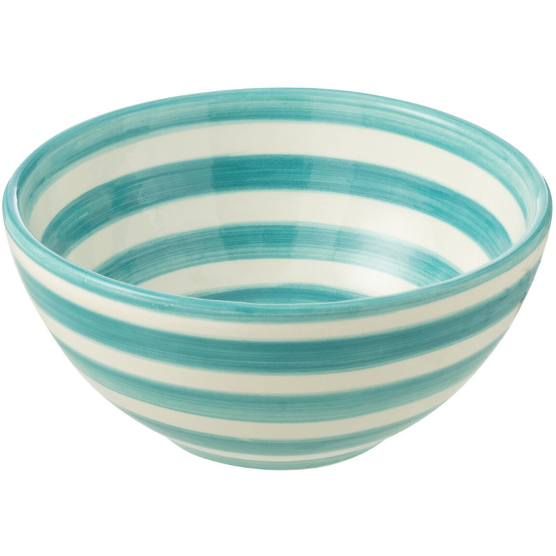 Petit Bol rond 14 cm en Céramique Bleu aqua Blanc Motif lignes Granada - 1