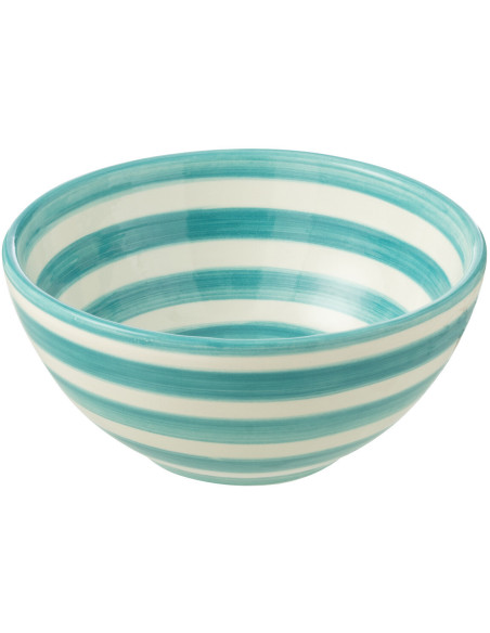Petit Bol rond 14 cm en Céramique Bleu aqua Blanc Motif lignes Granada - 1
