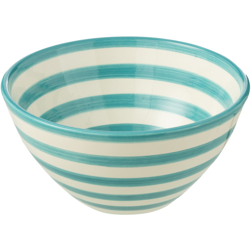 Grand Bol rond 22 cm en Céramique Bleu aqua Blanc Motif lignes Granada - 1