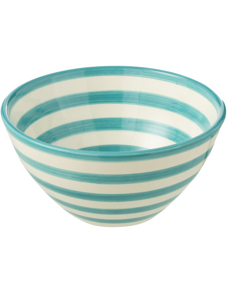 Grand Bol rond 22 cm en Céramique Bleu aqua Blanc Motif lignes Granada - 1