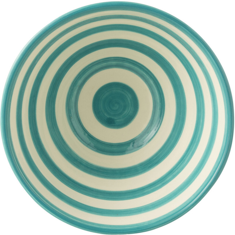 Grand Bol rond 22 cm en Céramique Bleu aqua Blanc Motif lignes Granada - 2