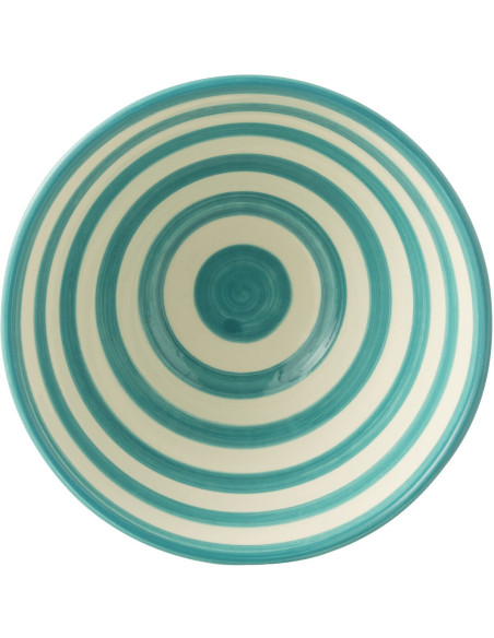 Grand Bol rond 22 cm en Céramique Bleu aqua Blanc Motif lignes Granada - 2