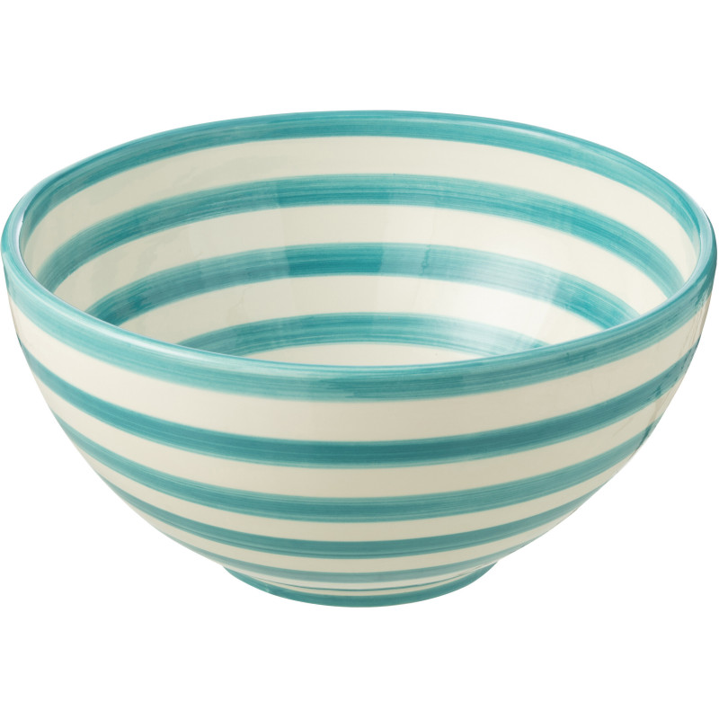 Saladier original rond 28 cm en Céramique Bleu aqua Blanc Motif lignes Granada - 1