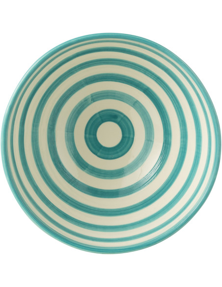 Saladier original rond 28 cm en Céramique Bleu aqua Blanc Motif lignes Granada - 2