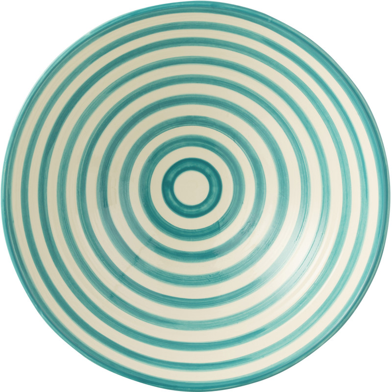Grand Saladier rond 40 cm en Céramique Bleu aqua Blanc Motif lignes Granada - 2