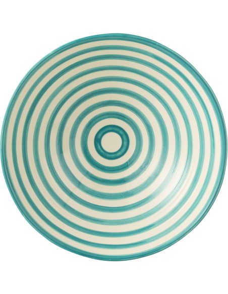 Grand Saladier rond 40 cm en Céramique Bleu aqua Blanc Motif lignes Granada - 2