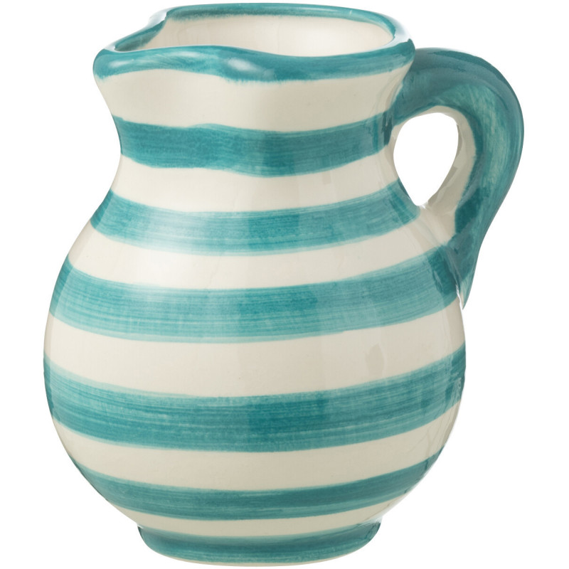 Petit Pichet original 500 ml en Céramique Bleu aqua Blanc Motif lignes Granada - 1