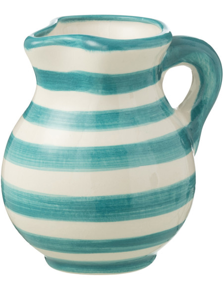 Petit Pichet original 500 ml en Céramique Bleu aqua Blanc Motif lignes Granada - 1