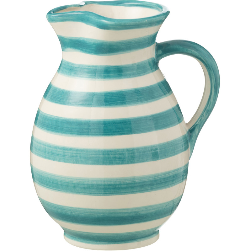 Pichet original 1,6 Litre en Céramique Bleu aqua Blanc Motif lignes Granada - 1