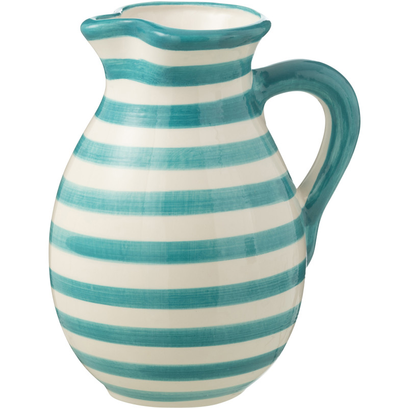 Grand Pichet original 3,3 Litre en Céramique Bleu aqua Blanc Motif lignes Granada - 1