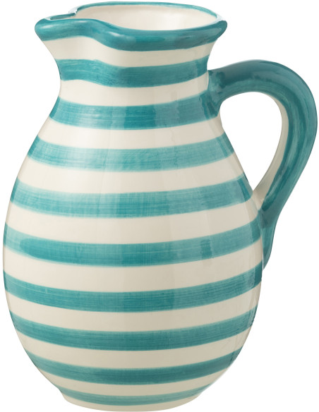 Grand Pichet original 3,3 Litre en Céramique Bleu aqua Blanc Motif lignes Granada - 1