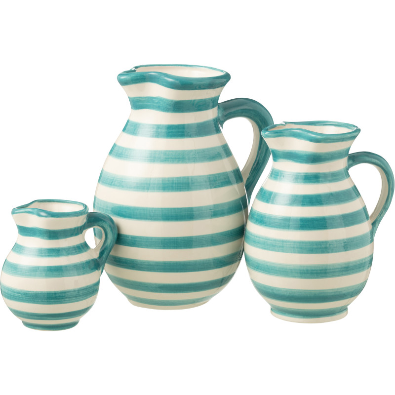 Grand Pichet original 3,3 Litre en Céramique Bleu aqua Blanc Motif lignes Granada - 2