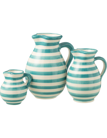 Grand Pichet original 3,3 Litre en Céramique Bleu aqua Blanc Motif lignes Granada - 2