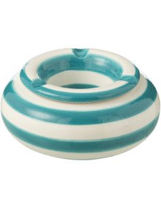 Petit Cendrier original 11 cm en Céramique Bleu aqua Blanc Motif lignes Granada - 1