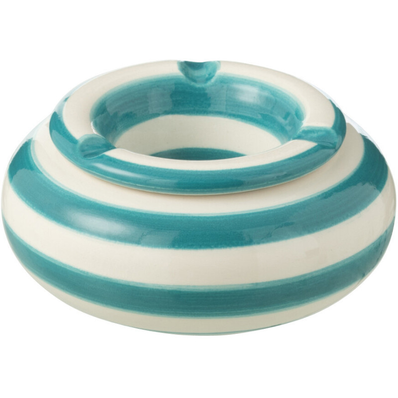 Petit Cendrier original 11 cm en Céramique Bleu aqua Blanc Motif lignes Granada - 1