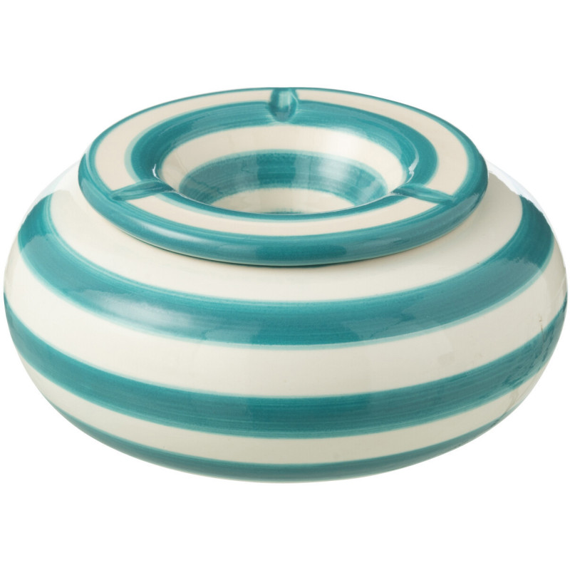Cendrier original 14 cm en Céramique Bleu aqua Blanc Motif lignes Granada - 1