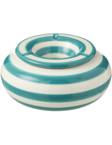 Cendrier original 14 cm en Céramique Bleu aqua Blanc Motif lignes Granada - 1