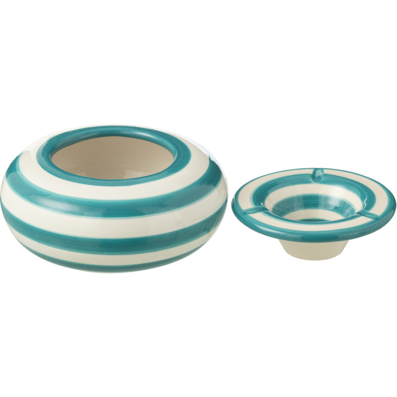 Cendrier original 14 cm en Céramique Bleu aqua Blanc Motif lignes Granada - 2