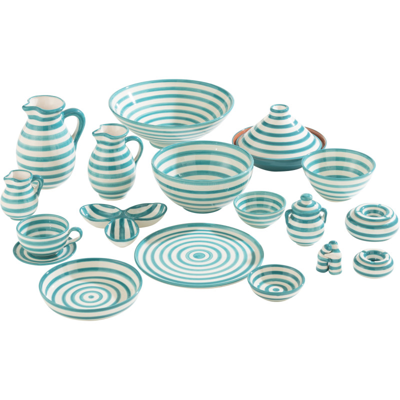 Cendrier original 14 cm en Céramique Bleu aqua Blanc Motif lignes Granada - 3