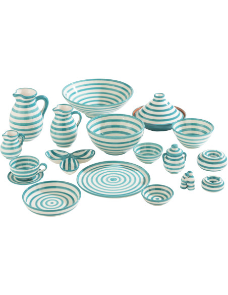 Cendrier original 14 cm en Céramique Bleu aqua Blanc Motif lignes Granada - 3