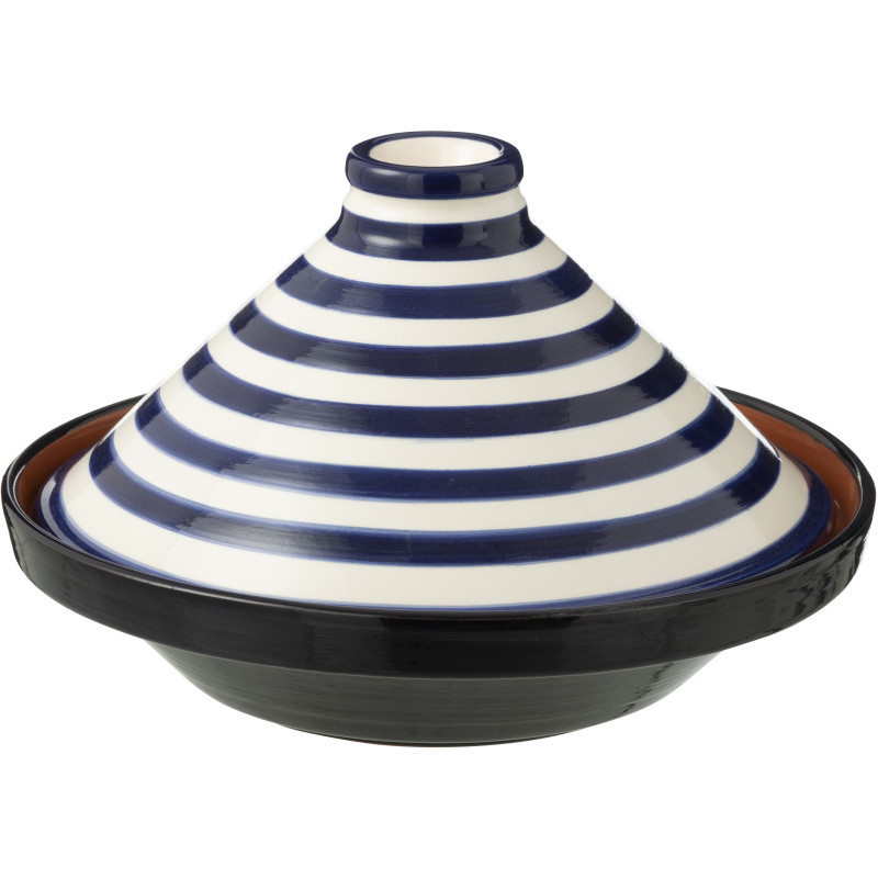 Plat à Tajine original 20 cm en Céramique Bleu cobalt Blanc Motif lignes Granada - 1