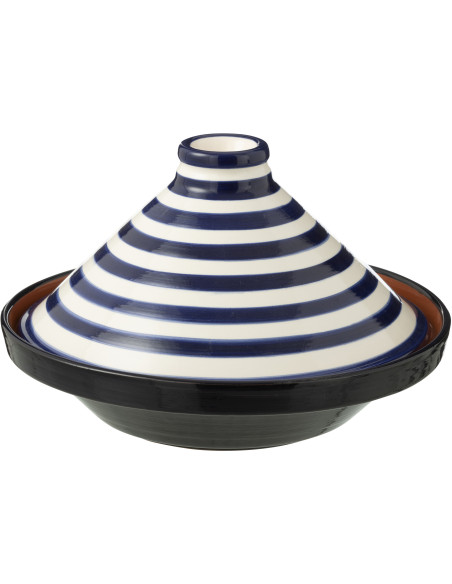 Plat à Tajine original 20 cm en Céramique Bleu cobalt Blanc Motif lignes Granada - 1