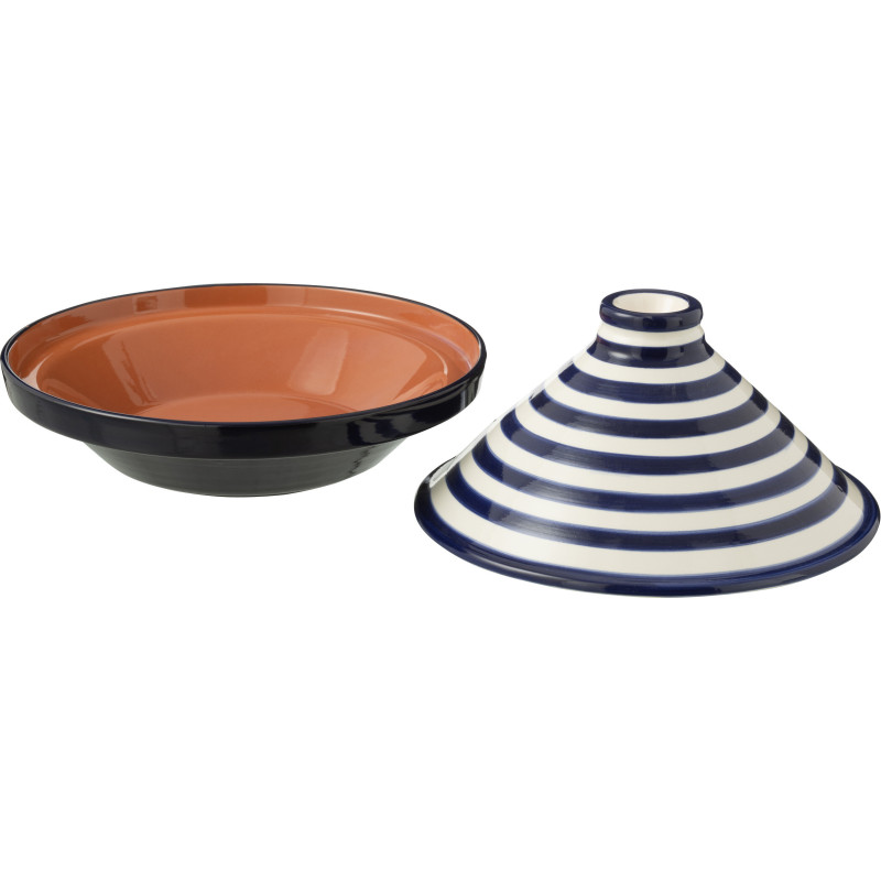 Plat à Tajine original 20 cm en Céramique Bleu cobalt Blanc Motif lignes Granada - 2