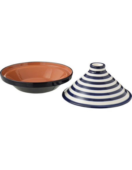 Plat à Tajine original 20 cm en Céramique Bleu cobalt Blanc Motif lignes Granada - 2