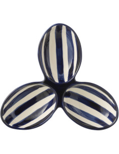 Plat à apéro 3 bols en Céramique Bleu cobalt Blanc Motif lignes Granada - 1 2