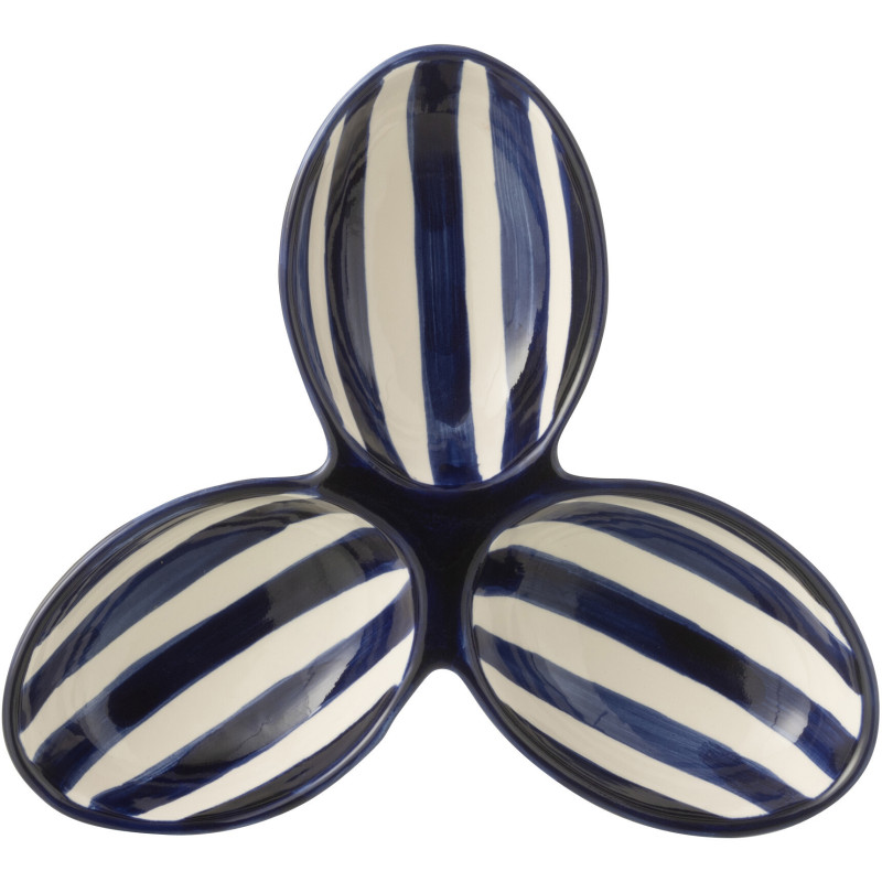 Plat à apéro 3 bols en Céramique Bleu cobalt Blanc Motif lignes Granada - 2