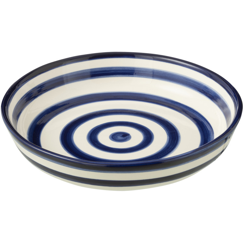 Plat original rond 25 cm en Céramique Bleu cobalt Blanc Motif lignes Granada - 1