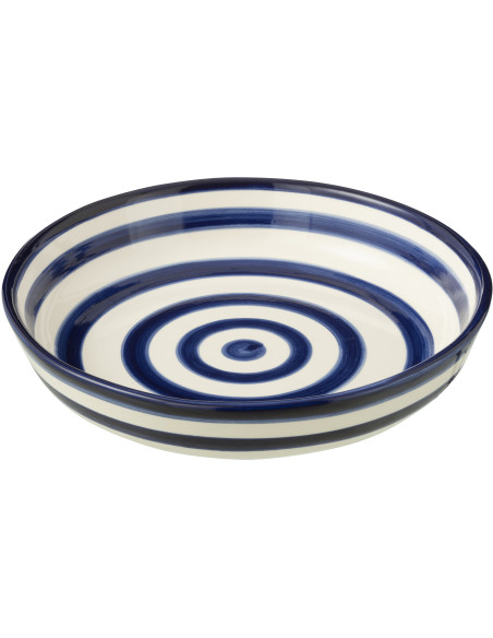 Plat original rond 25 cm en Céramique Bleu cobalt Blanc Motif lignes Granada - 1