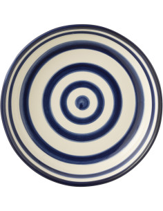 Plat original rond 25 cm en Céramique Bleu cobalt Blanc Motif lignes Granada - 1 2