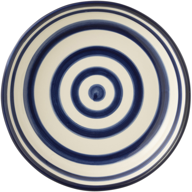 Plat original rond 25 cm en Céramique Bleu cobalt Blanc Motif lignes Granada - 2