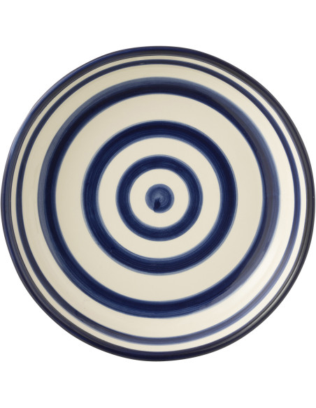 Plat original rond 25 cm en Céramique Bleu cobalt Blanc Motif lignes Granada - 2