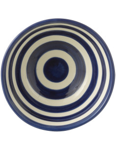 Petit Bol rond 14 cm en Céramique Bleu cobalt Blanc Motif lignes Granada - 1 2