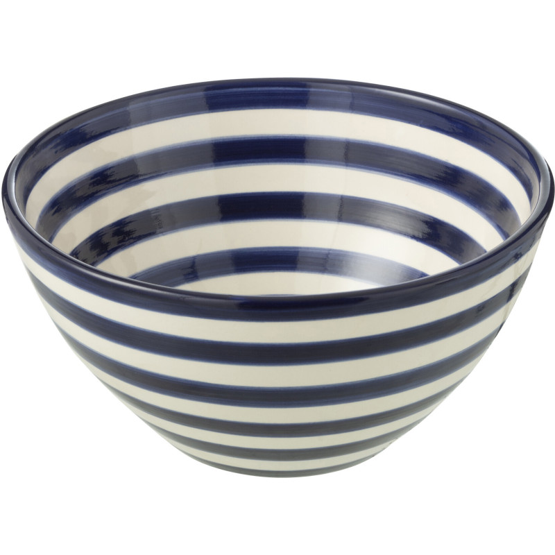 Grand Bol rond 22 cm en Céramique Bleu cobalt Blanc Motif lignes Granada - 1