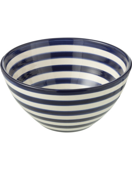 Grand Bol rond 22 cm en Céramique Bleu cobalt Blanc Motif lignes Granada - 1