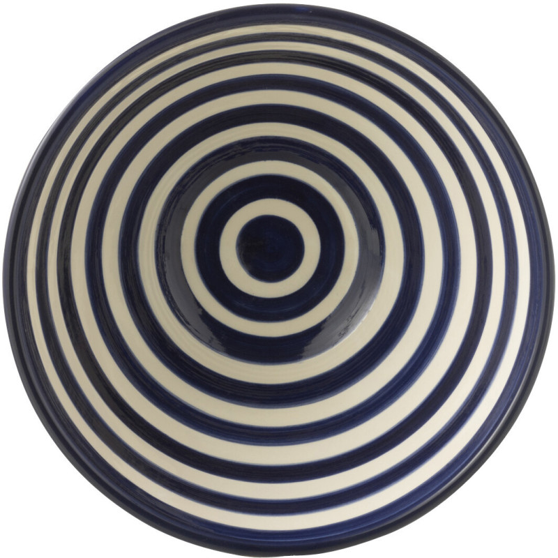 Grand Bol rond 22 cm en Céramique Bleu cobalt Blanc Motif lignes Granada - 3
