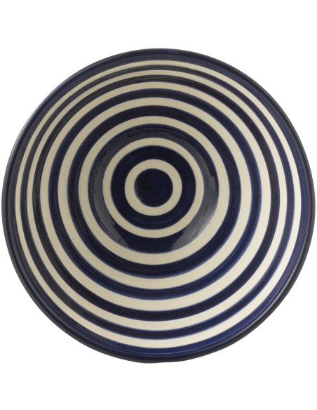 Grand Bol rond 22 cm en Céramique Bleu cobalt Blanc Motif lignes Granada - 3