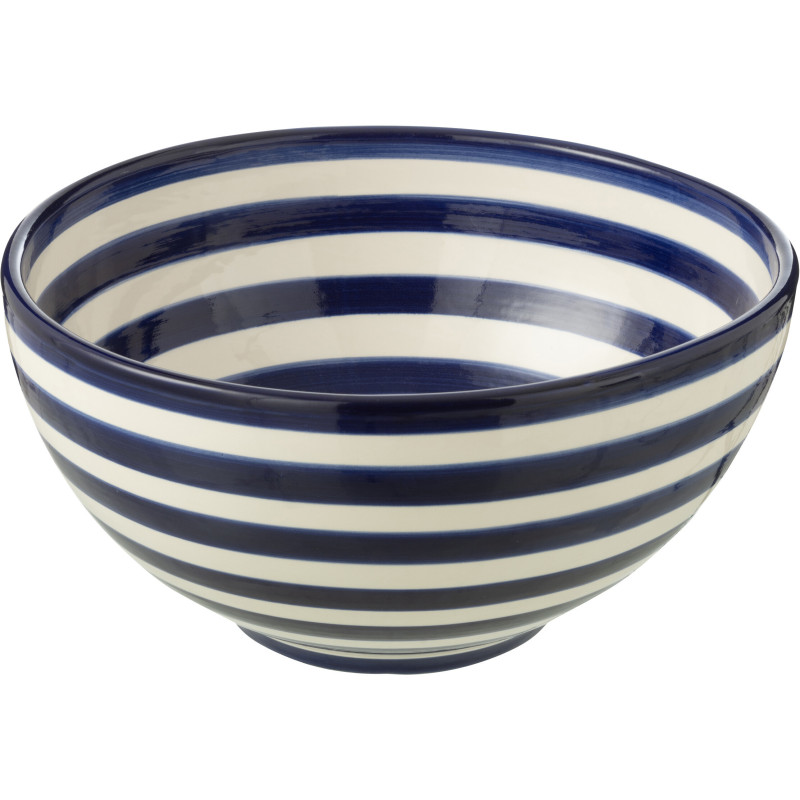 Saladier original rond 28 cm en Céramique Bleu cobalt Blanc Motif lignes Granada - 1