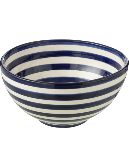 Saladier original rond 28 cm en Céramique Bleu cobalt Blanc Motif lignes Granada - 1