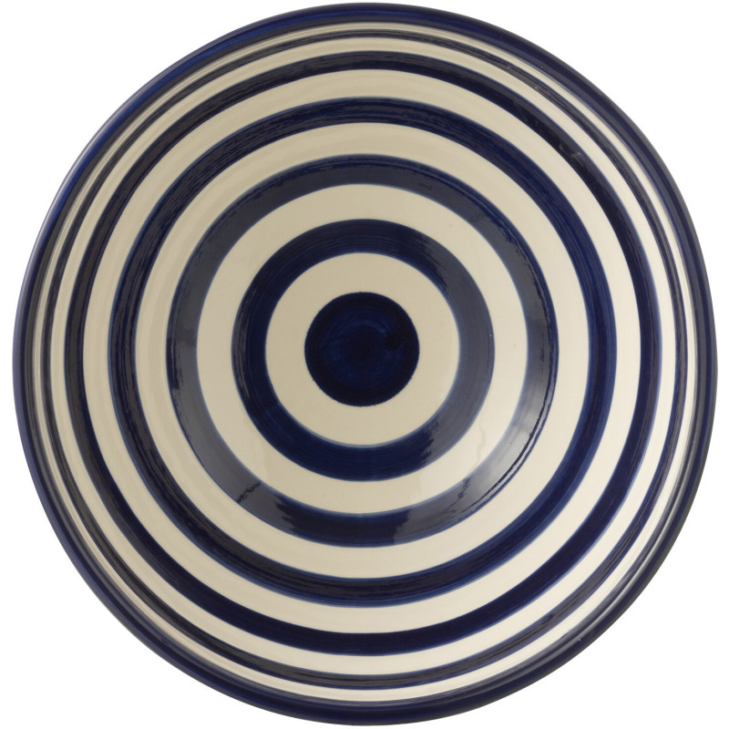 Saladier original rond 28 cm en Céramique Bleu cobalt Blanc Motif lignes Granada - 2
